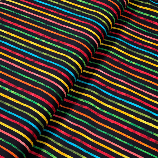 Tela Estampada de 100% Algodón 44/45" Líneas Coloridas, Negro - 1 yarda