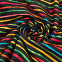 Tela Estampada de 100% Algodón 44/45" Líneas Coloridas, Negro - 1 yarda