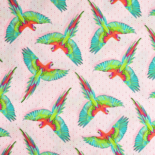 Tela Estampada de 100% Algodón 44" Guacamayos, Rosa - 1 yarda