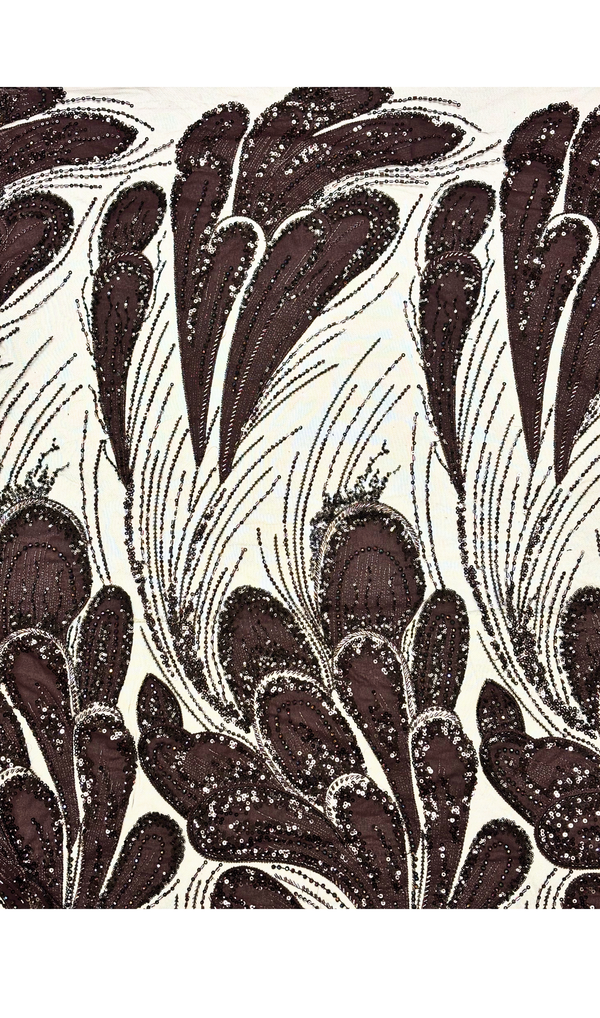 Tela Tulle de Encaje Bordada 65”, Vino / Negro - 1 yarda