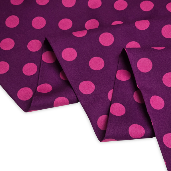 Tela Estampada de 100% Algodón 44" Polka Dots Grandes, Foxglove - 1 yarda