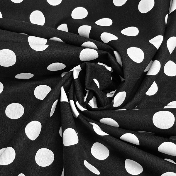 Tela Estampada de 100% Algodón 44" Polka Dots Grandes, Ink - 1 yarda