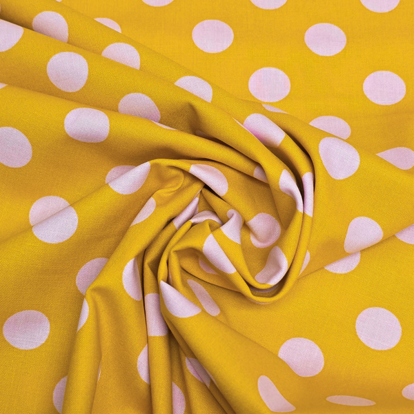 Tela Estampada de 100% Algodón 44" Polka Dots Grandes, Marigold - 1 yarda