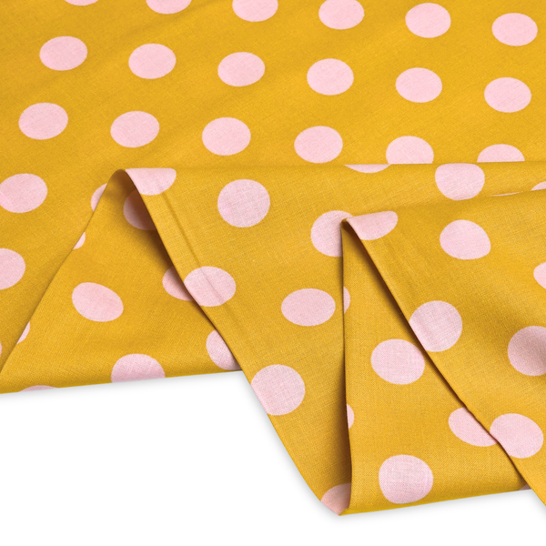 Tela Estampada de 100% Algodón 44" Polka Dots Grandes, Marigold - 1 yarda