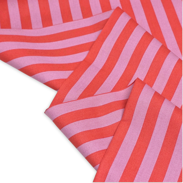 Tela Estampada de 100% Algodón 44" Rayas, Poppy - 1 yarda