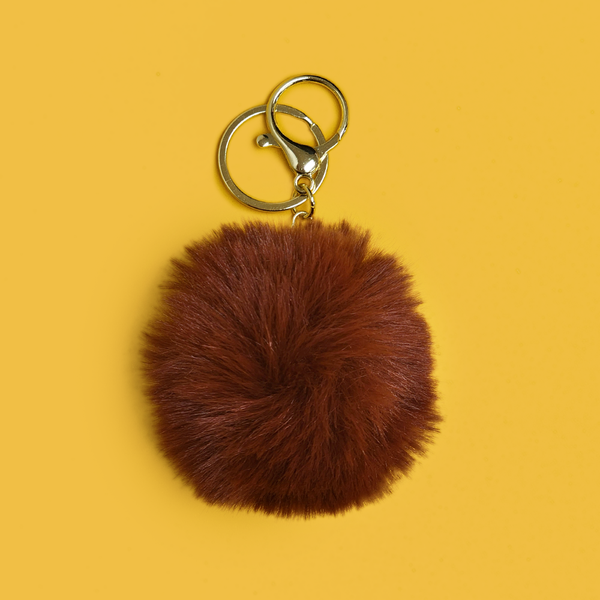 Reddish Brown Pom-Pom Keychain; 1 Piece