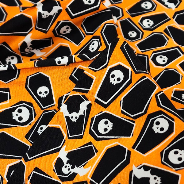 Skulls & Bats - Halloween Fabric- 100% Cotton Print Fabric, 44/45" Wide