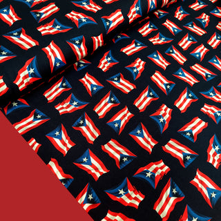 Orgullo Boricua - Tela de Bandera de Puerto Rico - Cotton Puerto Rico Fabric / 100% Algodón, Color Negro, 44/45" Ancho