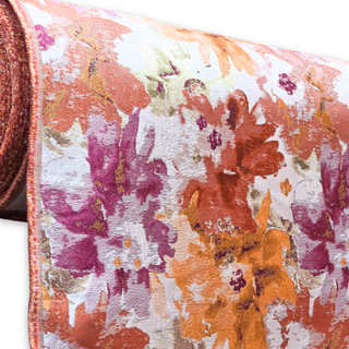 Tela Brocado 118”, Flores Abstractas con Detalles Dorados – 1 yarda