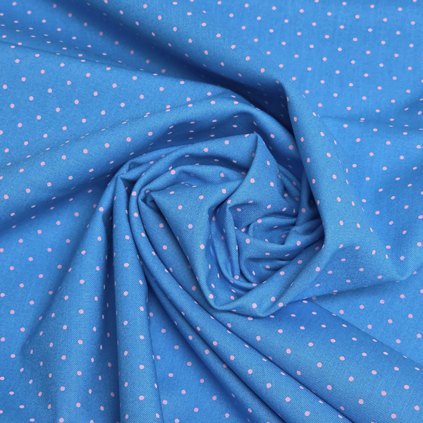 Tela Estampada de 100% Algodón 44" Polka Dots Pequeños, Sky - 1 yarda
