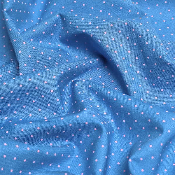 Tela Estampada de 100% Algodón 44" Polka Dots Pequeños, Sky - 1 yarda