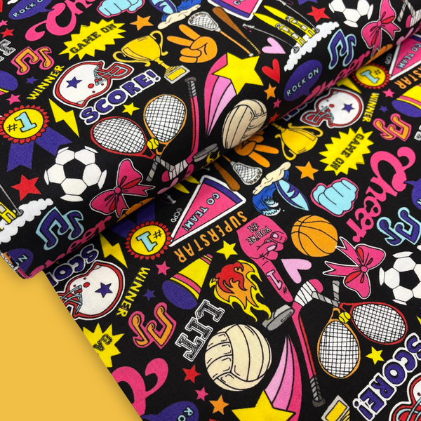 100% Cotton Print Fabric, 44/45" Wide, Sports & Games , Black
