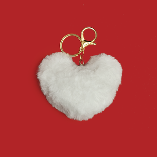 White Heart Pom-Pom Keychain; 1 Piece