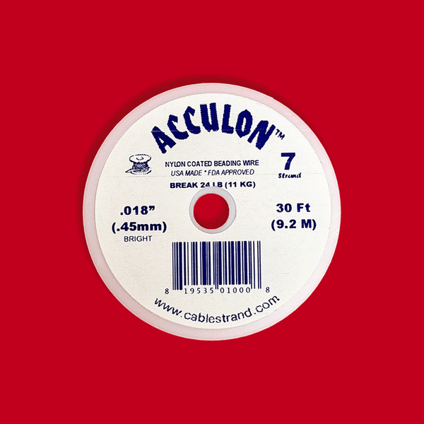 Acculon, Nylon Coated Beading Wire, .018"/30ft- Silver