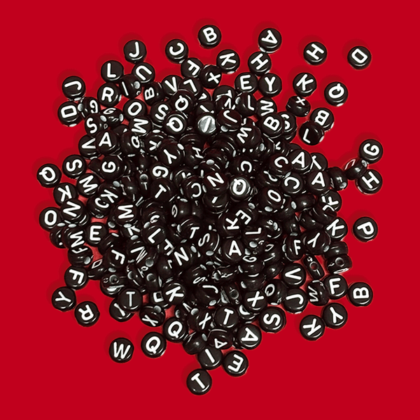 Black Alphabet Beads; 28 grams