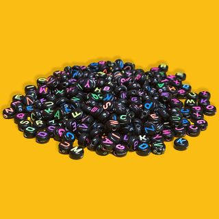 Black Background with Neon Alphabet Beads; 28 grams