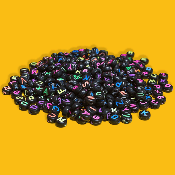 Black Background with Neon Alphabet Beads; 28 grams