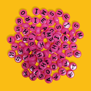 Pink Alphabet Beads / Black Letters; 28 grams