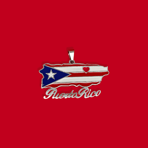 Puerto Rico (Bandera/Corazón) - Charm de Stainless Steel; 1 pieza - Plateado