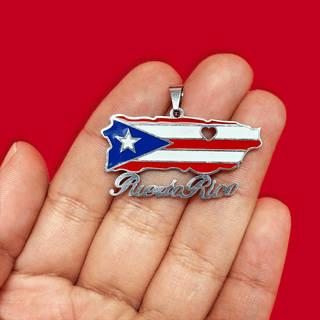 Puerto Rico (Bandera/Corazón) - Charm de Stainless Steel; 1 pieza - Plateado