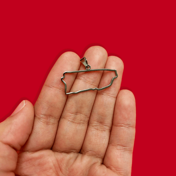 Puerto Rico (Mapa con Bordes) - Charm de Stainless Steel; 1 pieza - Plateado