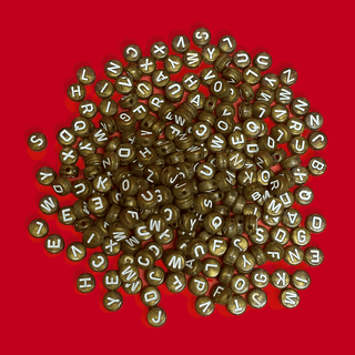 Gold Alphabet Beads / White Letters; 28 grams