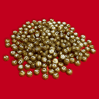 Gold Alphabet Beads / White Letters; 28 grams