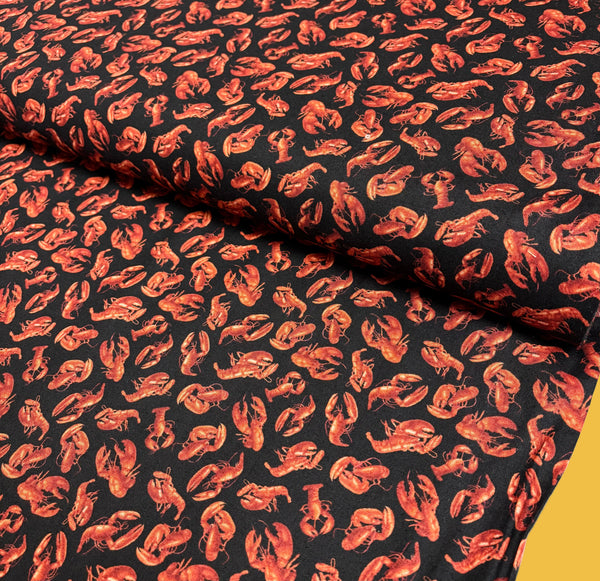 100% Cotton Print Fabric, 44/45" Wide, Lobsters, Black