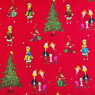 100% Cotton Printed Fabric, 44/45" Grinch Christmas - Red