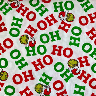 100% Cotton Print Fabric, 44/45" Ho Ho Ho Grinch - White