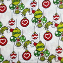 Tela Estampada de 100% Algodón , 44/45" Grinch Ornaments - Blanco