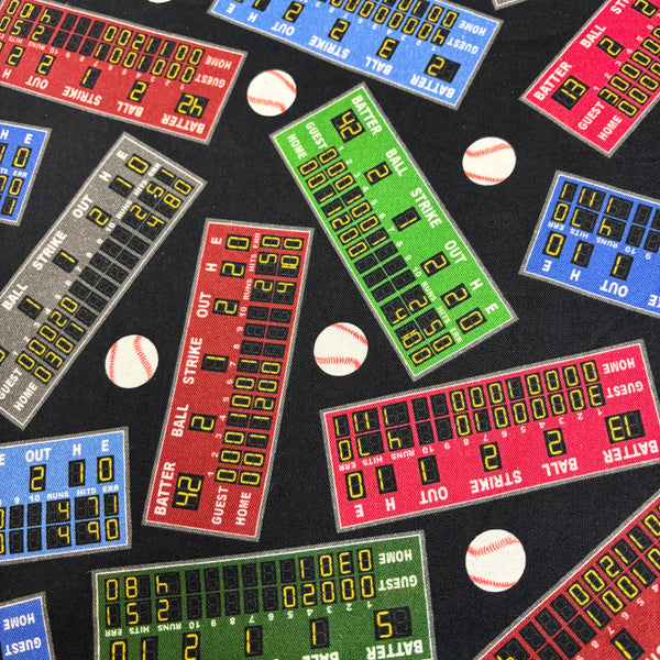 100% Cotton Print Fabric, 44/45" Wide, Game Scoreboard, Black