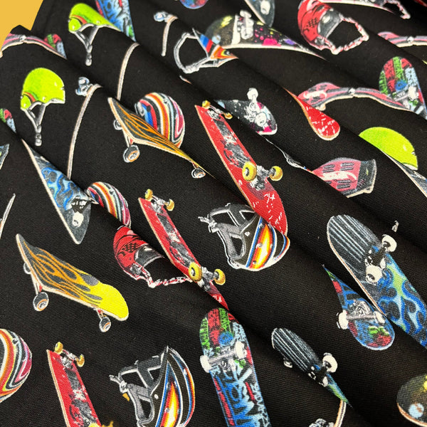 100% Cotton Print Fabric, 44/45" Wide, Skateboards, Black