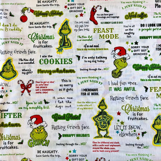 100% Cotton Print Fabric, 44/45" Grinch Phrases