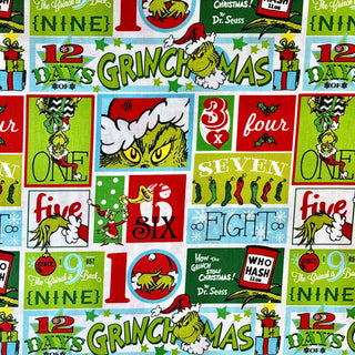 Printed 100% Cotton Fabric, 44/45" 12 Days of Grinchmas