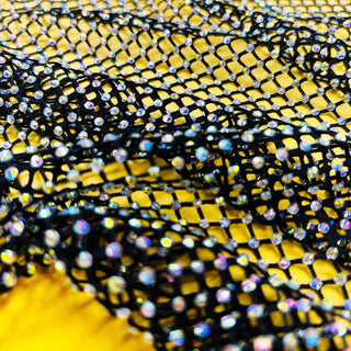Rhinestone Net Fabric with AB Crystals, Black - 60" Wide