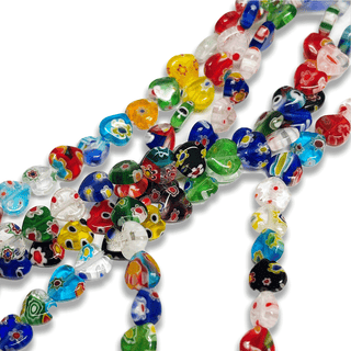 Heart Millefiori Beads, Multicolor - 1 strand