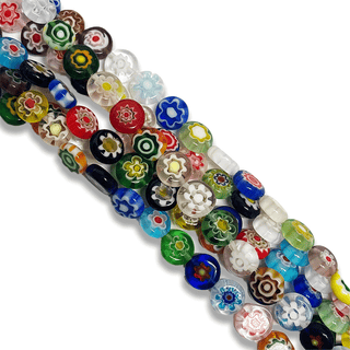 Flat Millefiori Round Beads - 8mm