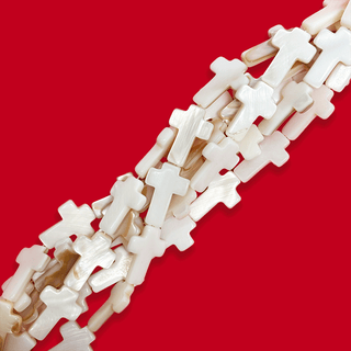 Mother of Pearl, White Cross Beads - 18mm