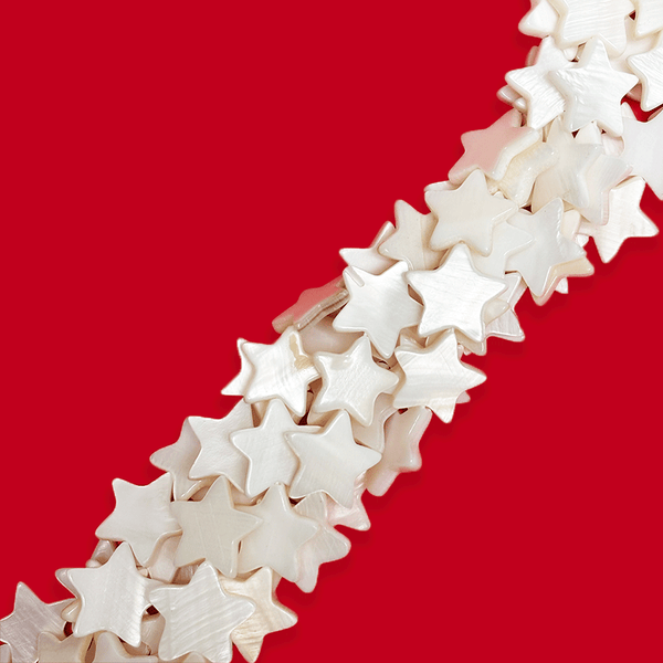 Mother of Pearl, White Stars Beads - 18mm