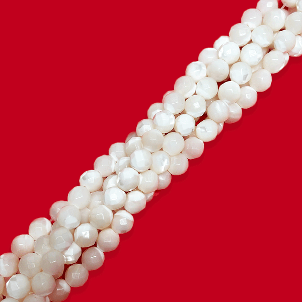 Mother of Pearl, White Faceted Beads - 6mm