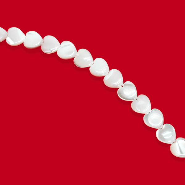Mother of Pearl, White Hearts Beads - 7mm