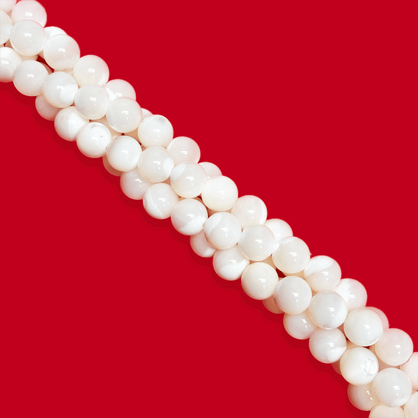 Mother of Pearl, White Round Beads - 8mm