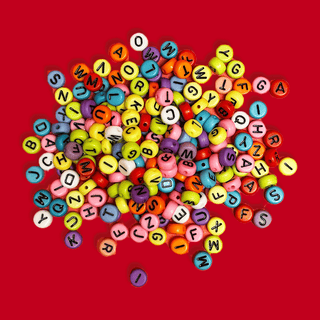 Multicolor Alphabet Beads / Black Letters; 28 grams
