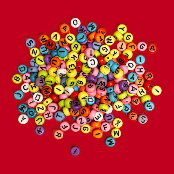 Multicolor Alphabet Beads / Black Letters; 28 grams
