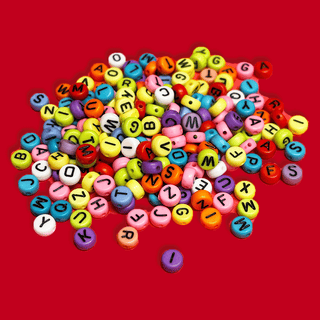Multicolor Alphabet Beads / Black Letters; 28 grams
