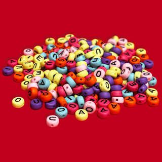 Multicolor Vowels Alphabet Beads / Black Letters; 28 grams
