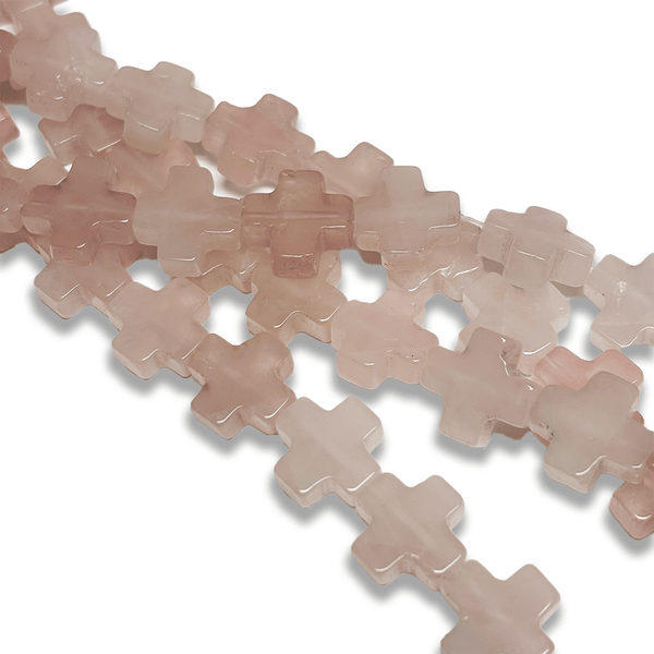 Cuentas de Cruces Cuarzo Rosado - 12mm