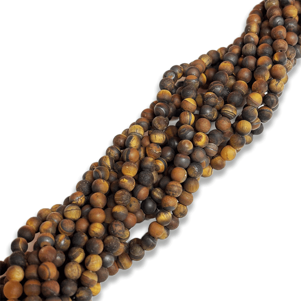 Ojo de Tigre Mate / Tiger Eye Matte Gemstone Beads – 4mm Round