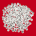 White Alphabet Beads /  Black Letters; 28 grams